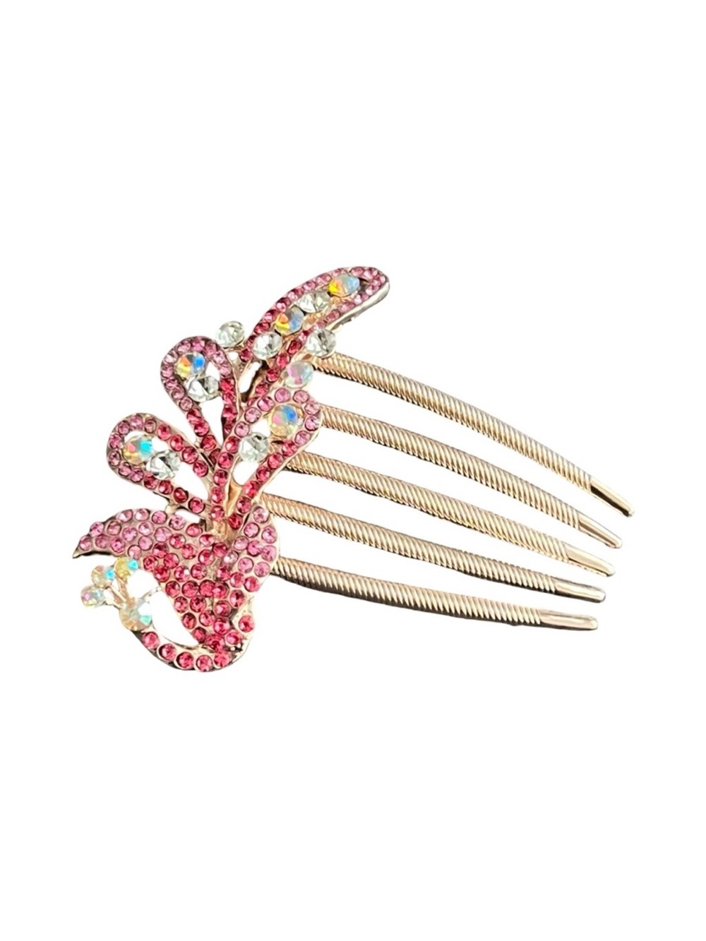 Crystal Peacock Hair Comb - Pink Rhinestone Accent FINAL PRICE DROP - Picture 3 of 5